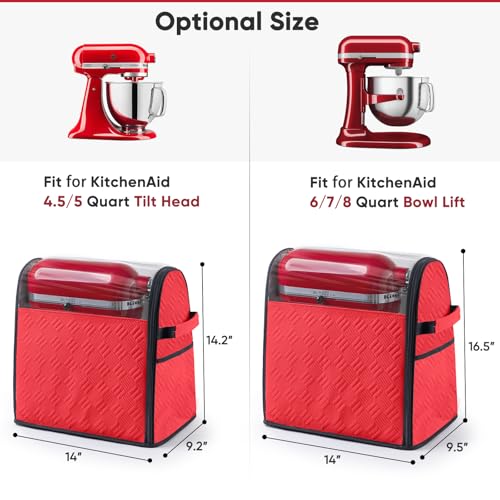 BAGSPRITE Full Open Stand Mixer Cover with Slider Base Compatible with KitchenAid 4.5/5 Qt Bowl-Lift Mixers – Dustproof Quilted Kitchen Aid Mixer Cover with Pockets for Accessories & Attachments