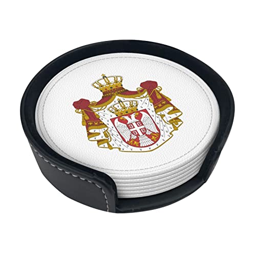 Dessous de Verre Rond en Cuir Blason de Serbie antitache et antibrûlure protège Le Bureau 6 pièces 4in