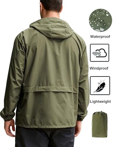 Image of Mens Rain Jacket Lightweight Waterproof Raincoat with Hood Packable Windbreaker Jacket Hiking Cycling