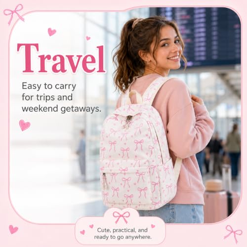 Image of LOIDOU Backpack for Teen Girls Bookbags School Backpack with Lunch Box 2 in 1 School Bags Set (Bow Tie Beige)