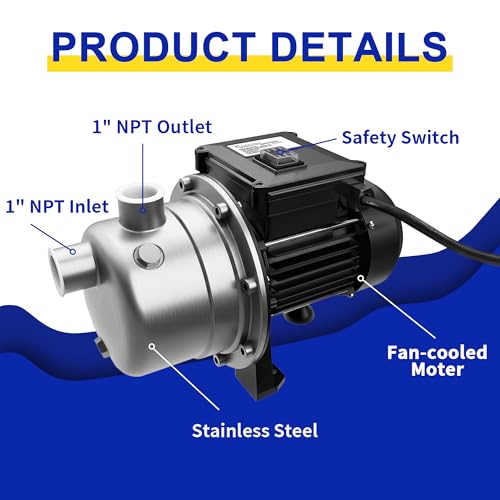 Image of LANCHEZ 1 /2 HP Shallow Well Pump, 960 GPH Stainless Steel Water Transfer Pump, 115V Garden Irrigation Pump, Water Booster Jet Pump for Home Garden Lawn Farm, Black