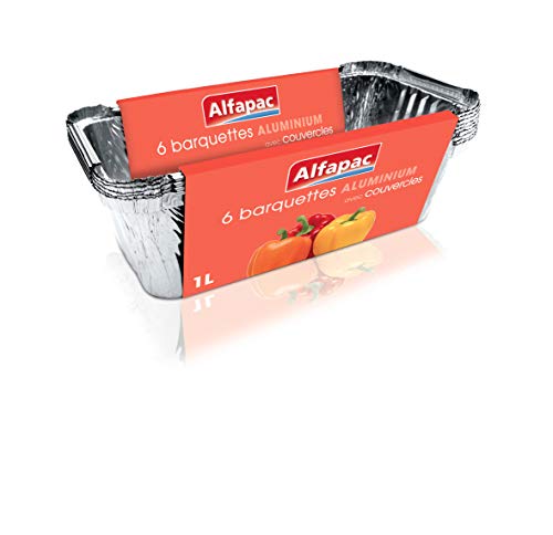 ALFAPAC - 6 barquettes aluminium 1L Profondes avec couvercle
