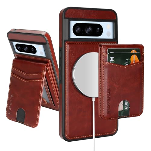 SkyEagle Compatible Magsafe 2 in 1 Detachable Google Pixel 8 Pro Wallet Case with Card Holder Women Men Magnetic PU Leather RFID Blocking Flip Kickstand Credit Slots for Pixel 8 Pro 6.7 Brown