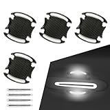dawfall Pack-8 Car Door Handle Door Bowl Sticker, 3.2' x 3.5' + 0.5' x 3.5' Carbon Fiber Textured Flexible Reflective Warning Decals, Paint Scratch Protection Cover, Universal for Car (White & Black)