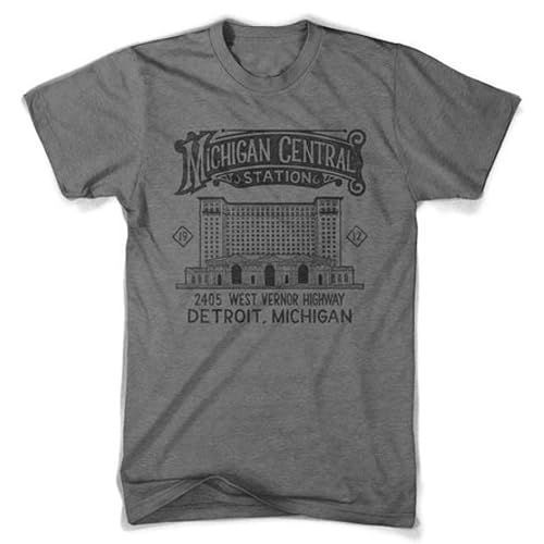 Michigan Central Station 2 T-Shirt for Men Cotton Triblend Modern Graphic Tees