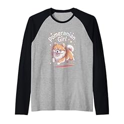 Buy Your Adorable Pomeranian Cartoon Raglan Baseball Tee for Women Today – Cool Pomeranian Puppy Cartoon Designs