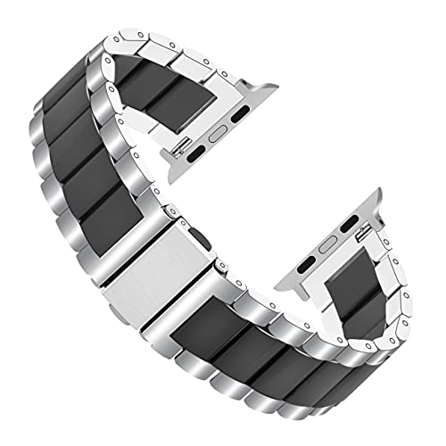 Yisiwera Silver Stainless Steel Watch Band Black Ceramic Strap For Apple Watch 42Mm 44Mm 45Mm Iwatch 7 6 5 4 3 2 1 Se #TOP12