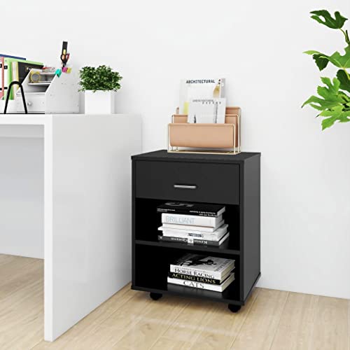 UJCHVHN Item-Rolling Gabinete negro 46 x 36 x 59 cm madera de ingeniería, armarios y almacenamiento, armarios de almacenamiento y taquillas