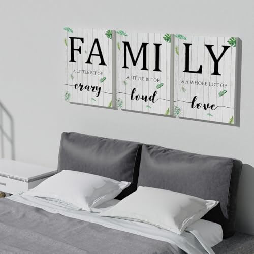Family Wall Decor for Living Room Set of 3 Modern Green Leaf Family Signs for Home Wall Art Framed Canvas Painting Farmhouse Kitchen Dinning Room Bedroom Decoration Wedding Christmas Gift-20x30 inches