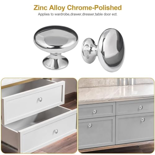 ShipeeKin 4X Silver Polished Chrome Cabinet Knobs Round Mushroom Drawer Door Knob Pull Handles 30mm for Cupboard Wardrobe Dresser Bedroom Bathroom Racks Furniture ect. - Image 3