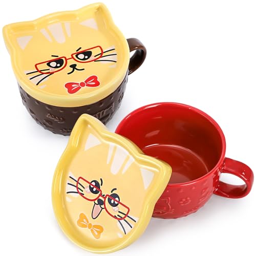 Set de 2 Tazas de Cerámica con Tapa Diseño Gato miniatura 1