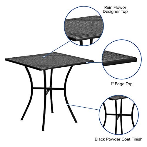 Flash Furniture Oia 28" Commercial Grade Steel Patio Table, Modern Square Rain Flower Design Outdoor Dining Table, Black - Image 5
