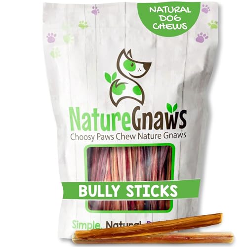 Image of Nature Gnaws Extra Thin Bully Sticks for Small Dogs 5-6 inch (50 Count) - Long Lasting for Light Chewers and Puppies - Natural Beef Dog Chew Bone