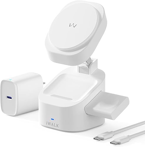 iWALK Soporte de carga inalámbrico magnético 3 en 1, estación de carga plegable de 15 W para iPhone 1615141312, Apple Watch y AirPods, base
