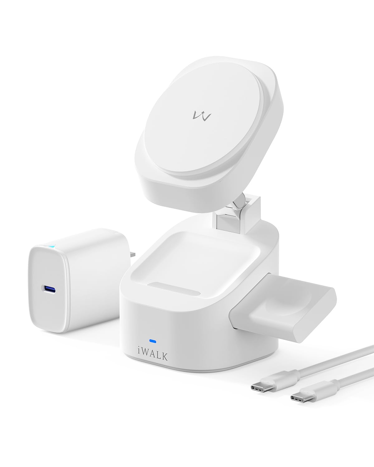 iWALK Higher and More Stable 3 in 1 Foldable wireless charging station,15W Max Fast Charging Stand, magnetic Charger for iPhone 15/14/13, Apple Watch S1-8/Ultra, AirPods (20W USB-C Charger Included)