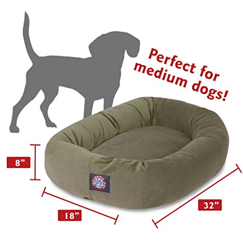 Majestic Pet 32 Inch Suede Calming Dog Bed Washable – Cozy Soft Round Dog Bed with Spine Support for Dogs to Rest Their Head - Fluffy Donut Dog Bed 32x23x7 (Inch) - Round Pet Bed Medium – Sage by Majestic Pet - Image 3