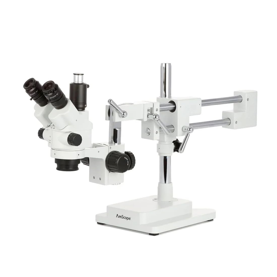 SM-4NTP 7X-45X Simul-Focal Stereo Lockable Zoom Microscope on Dual Arm Boom Stand