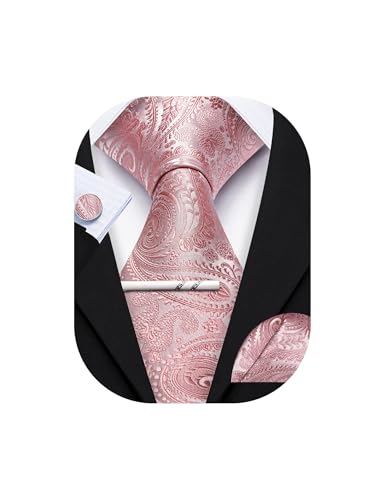 Image of YOHOWA Mens Ties Set Wedding Paisley Neckties with Handkerchief Cufflinks Formal Business