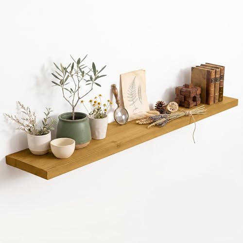 Image of Solid Wood Floating Shelves for Wall 48 inch,Natural Wooden Shelf Set of 1 | Rustic Wood Wall Floating Shelf with Invisible Brackets,Floating Wooden Shelves for Living Room,Bathroom,Bedroom,Kitchen