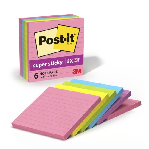 Post-it Super Sticky Notes, 4 x 4 in., Neon Fizz, 6 Lined Pads - image 1