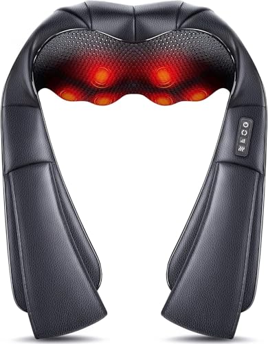 TISSCARE Neck Massager with Heat - Portable Shoulder & Back Massager for Pain Relief, Shiatsu Deep Tissue Kneading, Adjustable Intensity