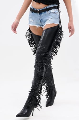 MissHeel Thigh High Belted Chap Boots with Fringe Sexy Over the Knee Stiletto Boot Side Zipper2