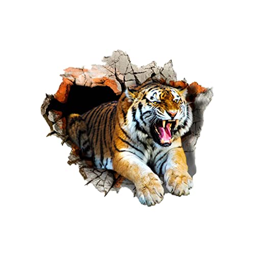 Breaking Through The Wall Tiger Wall Sticker Lifelike 3D Realistic Fierce Tiger Decoration Peel And Stick Wall Art Sticker Kids Nursery Baby Bedroom Living Room Playroom Home Decor (Yellow 1) (3) #TOP2