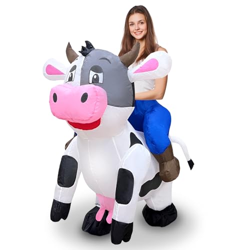 Camlinbo Inflatable Adult Halloween Costumes Blow Up Ride on Cow Animals Rider Costume for Halloween Funny Riding Costume Men Women Cosplay Party