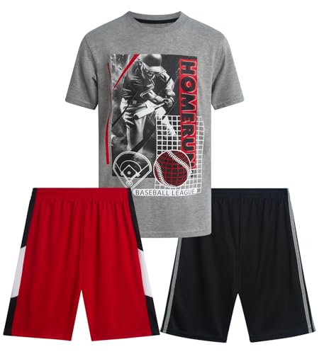 Image of Pro Athlete Active Boys Short Sets - 3 Piece Performance Short Sleeve T-Shirt and Dry Fit Shorts - Boys Athletic Sets (8-16)
