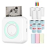 DAJASD Thermodrucker, Handy Tragbarer Fotodrucker, Pocket Fotodrucker, Taschendrucker mit 5 Thermopapier, 5 Druckerpapier, 3 Farbiges Papier, 5 Stifte (Schwarz Weiss ohne Patrone, iOS/Android)