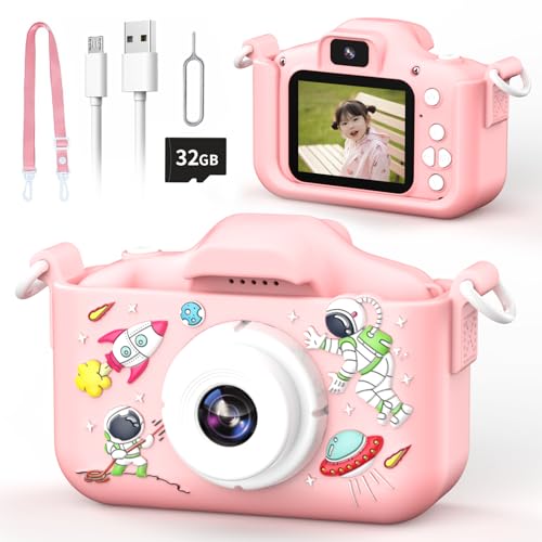 キッズカメラ 女の子 プレゼント 誕生日 ３歳 ４歳 5歳 6歳 7歳 8歳 子ども おもちゃ トイカメラ 子供用 カメラ 写真/録画/USB充電 操作簡単 日本語説明書付き 宇宙飛行士 桜色