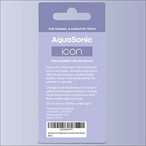 AquaSonic Genuine Icon Replacement Brush Heads | Compatible with AquaSonic Icon Toothbrush | 2 Brush Heads | for Normal & Sensitive Teeth (Lilac)