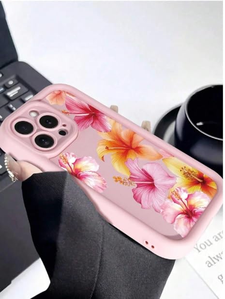 Image of COVERLY Floral Printed Flowers Back Case Cover for iPhone 12 Pro | Hot Hibiscus Flourish Cute Design | Camera Protection | Soft TPU Silicone Fashion Aesthetic Cover for Girls & Women (Pink,Shockproof)
