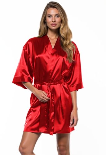Image of Turquaz Women's Silky Satin Kimono Robes for Bridesmaids, Bride, Short Loungewear, Lingerie Dressing Gown Silk Like VS Robe