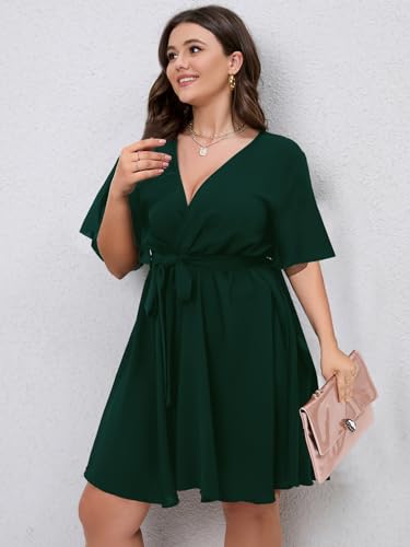 Image of SCOMCHIC Women's Plus Size Summer Dresses Short Sleeve Wrap V Neck A Line Skater Mini Short Dress XL-4XL