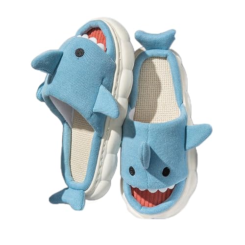 Men's Women's Open Toe Shark Slippers Cute Linen Breathable Non-slip Slip on House Sliders Outdoor/Indoor Silent Memory Foam Slippers