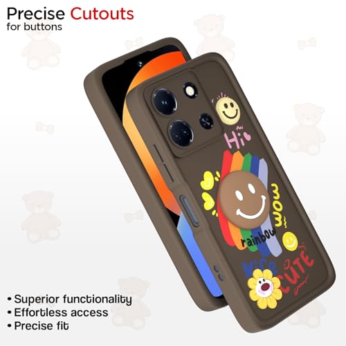 Image of Pikkme Back Cover for Infinix Note 30 5G | Soft Silicone| Cute Rainbow Smile & 3D Cartoon Flower Design | Shockproof Raised Camera Protection Bumper Case (Brown)