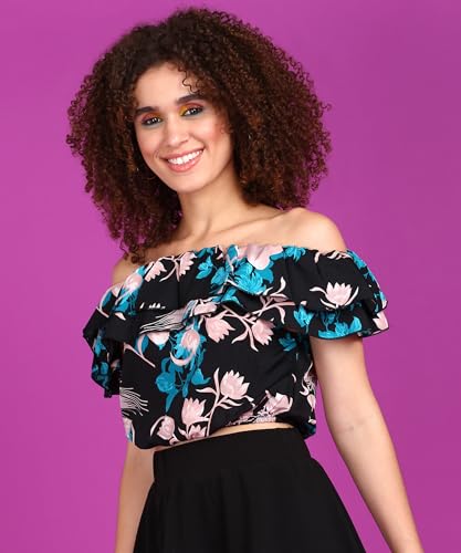 Image of POPWINGS Casual Off-Shoulder Crop Top for Women| Printed Crop Top for Women | Off-Shoulder Crop Top for Women Stylish | Women Tops Stylish