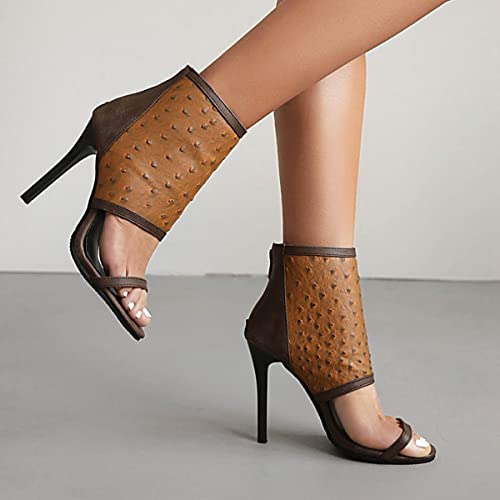 CoceMoce Stylish High Heel Booties Sandals for Women Open Toe Stiletto Pumps Synthetic Leather Heeled Dress Shoes Zipper Evening Party Wedding Dating Ballroom4