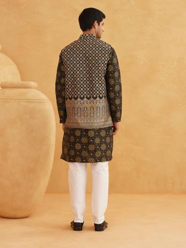 Image of SOJANYA (Since 1958 Men's Silk Blend Kurta & Off White Pyjama with Nehru Jacket