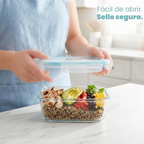 Miniatura 6 de Kichly - Recipientes De Vidrio Para Alimentos - Paquete De 9 Recipientes Herméticos Para Alimentos Con Tapas Transparentes - Aptos Para Lavavajillas Y Microondas, Sin Bpa