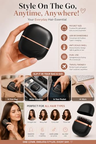 Image of Portable Hair Brush for Women, Cordless Rechargeable Hair Styling & Hair Straightener Brush