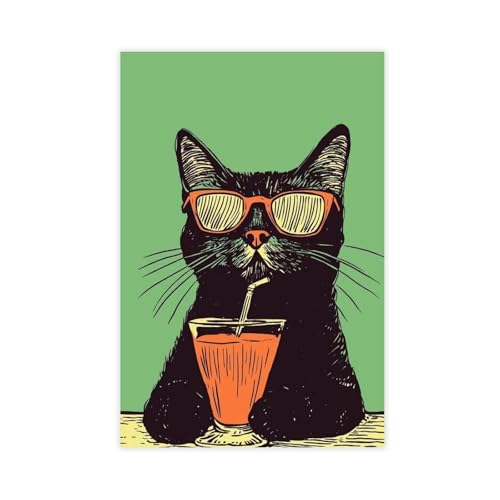 Poster sur toile chat soleil décoration chambre moderne affiche 60x90 cm toile UTGN