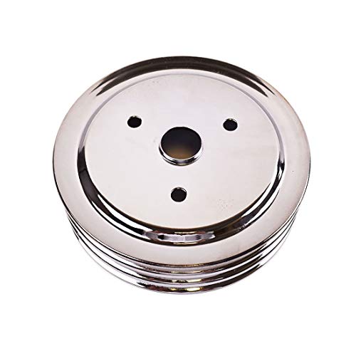 A-Team Performance - Crankshaft Pulley Triple-Groove For Swp Short Water Pump - Compatible With Small Block Chevy Sbc 262 265 267 283 302 305 307 327 350 400 Chrome Steel #TOP6