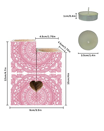 Abstract Mandala Candle Holder Set, Wooden Pillar Candle Stick Candle Holder, Tall Tealight Unity Menorah Candlestick, Retro Bohemian Floral Print Personalized Gifts For Momen/Men Wedding #TOP2