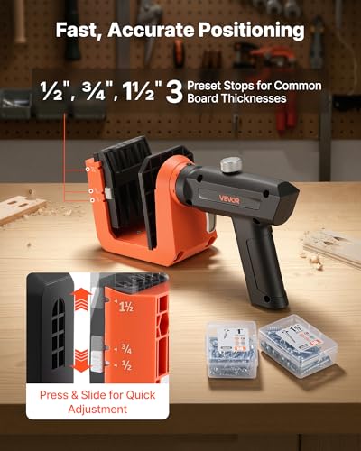 Image of VEVOR Pocket Hole Jig Kit, 1 /2 inch, 3 /4 inch, 1-1 /2 inch Adjustable, 360 Rotating Handle, Jig Pocket Hole System with 260 Screws, C-Clamp, Stop Collar, Drill Bit, Easy Clamping and Adjusting, for Woodworking
