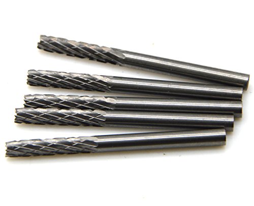 Wokesi Pack of 10,3mm(1/8'')Diameter,3mm(1/8'')Shank,Type C,Solid Tungsten Carbide,Rotary Burr Set,Taper Points Grinding Head Fit Dremel Engraving Bits Cutting Endmill Micrograin Buffing Burrs Tools