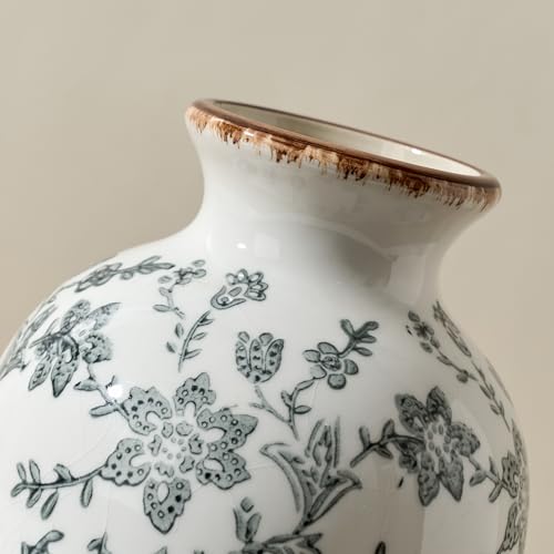 Gray Vintage Chinoiserie Floral Vase, 7.95" - image 3