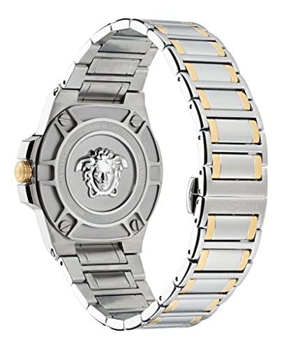 Versace Greca Reaction Collection Luxury Mens Watch Timepieces with a Two Tone Bracelet and Case Featuring a Silver Dial3