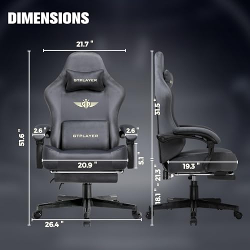 Image of GTPLAYER Big and Tall Gaming Chair 400lbs Heavy Duty Office Chair with Foot Rest, High Back Pocket Spring Ergonomic Computer Chair for Adults, Wide Comfy Seated Cushion with Linkage Armrests, Grey